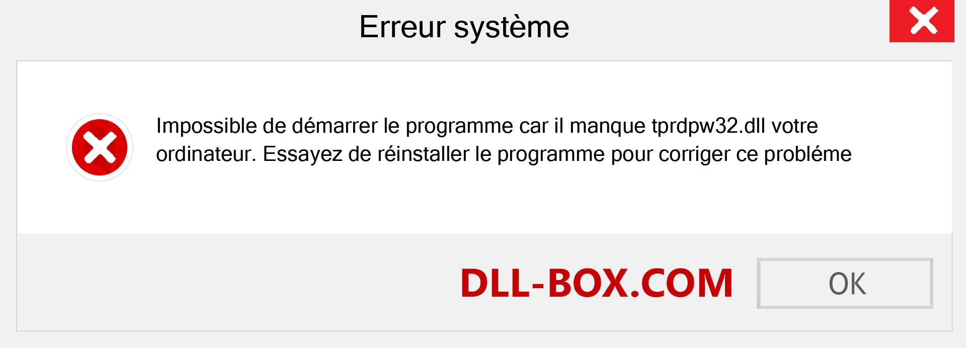 Le fichier tprdpw32.dll est manquant ?. Télécharger pour Windows 7, 8, 10 - Correction de l'erreur manquante tprdpw32 dll sur Windows, photos, images